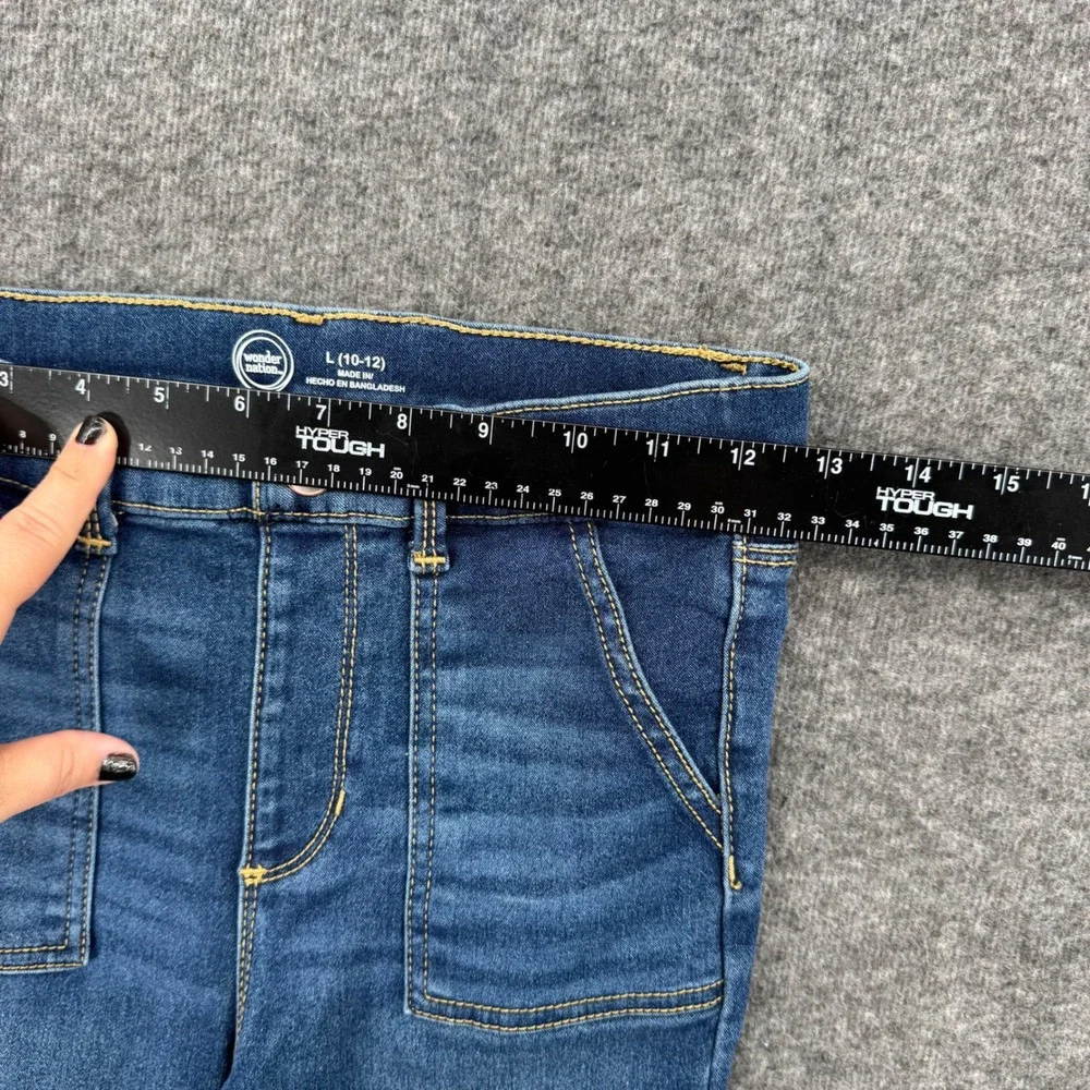 Wonder Nation Girls Blue Flare Jeans High Rise Patch Pocket Denim Size L 10-12